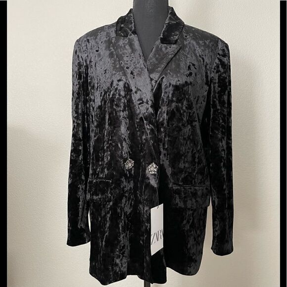 NWT Zara Jewel Button Velvet Blazer - Picture 1 of 11